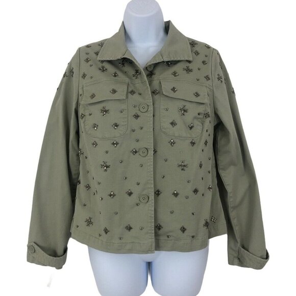 Chico's Small Green Beaded Utility Jacket - Picture 1 of 4
